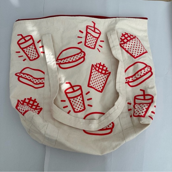 Fast Food Tote Bag Chickfila Burger French Fry Red Novelty Printed Canvas VTG - Picture 1 of 12